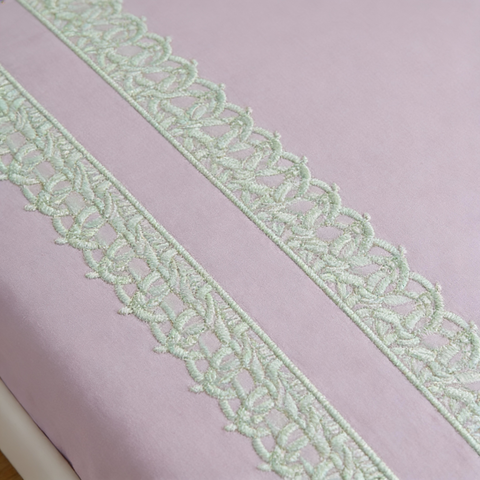 Thread Art | 100% Cotton 300TC Embroidered Bedsheet | 3 Piece (1 Bedsheet + 2 Pillow Cover) | Artisan Lace | Super King
