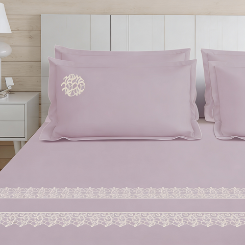 Thread Art | 100% Cotton 300TC Embroidered Bedsheet | 3 Piece (1 Bedsheet + 2 Pillow Cover) | Artisan Lace | Super King
