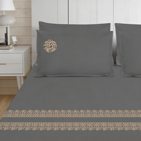 Thread Art | 100% Cotton 300TC Embroidered Bedsheet | 3 Piece (1 Bedsheet + 2 Pillow Cover) | Artisan Lace | Super King