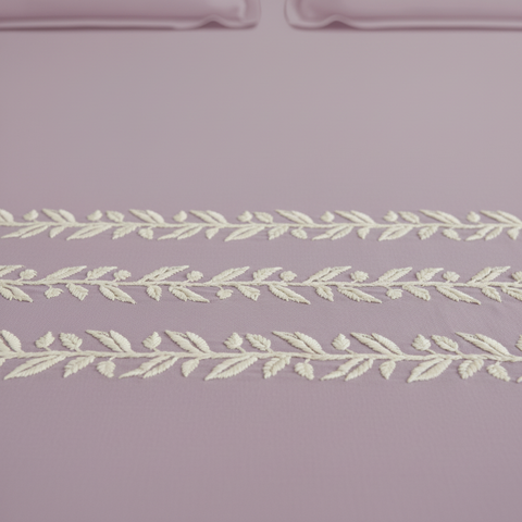 Thread Art | 100% Cotton 300TC Embroidered Bedsheet | 3 Piece (1 Bedsheet + 2 Pillow Cover) | Bell-Botta | Super King