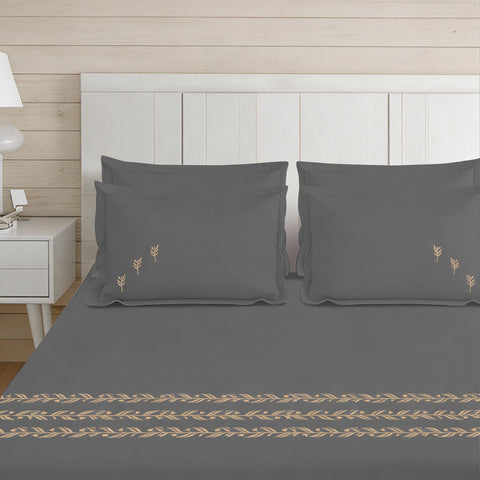 Thread Art | 100% Cotton 300TC Embroidered Bedsheet | 3 Piece (1 Bedsheet + 2 Pillow Cover) | Bell-Botta | Super King