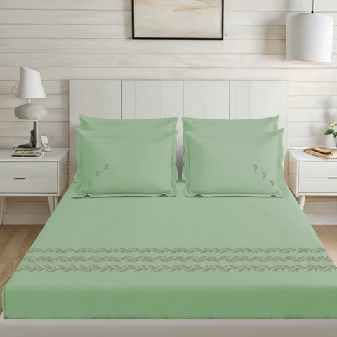 Thread Art | 100% Cotton 300TC Embroidered Bedsheet | 3 Piece (1 Bedsheet + 2 Pillow Cover) | Bell-Botta | Super King