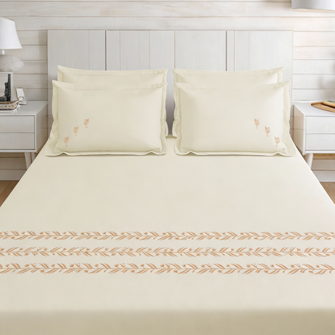 Thread Art | 100% Cotton 300TC Embroidered Bedsheet | 3 Piece (1 Bedsheet + 2 Pillow Cover) | Bell-Botta | Super King