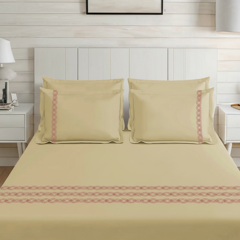 Thread Art | 100% Cotton 300TC Embroidered Bedsheet | 5 Piece (1 Bedsheet + 4 Pillow Cover) | Infinity Wave | Super King