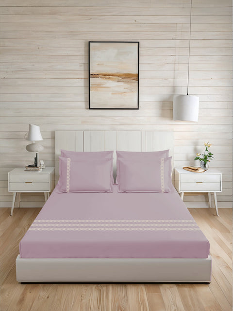 Thread Art | 100% Cotton 300TC Embroidered Bedsheet | 5 Piece (1 Bedsheet + 4 Pillow Cover) | Infinity Wave | Super King