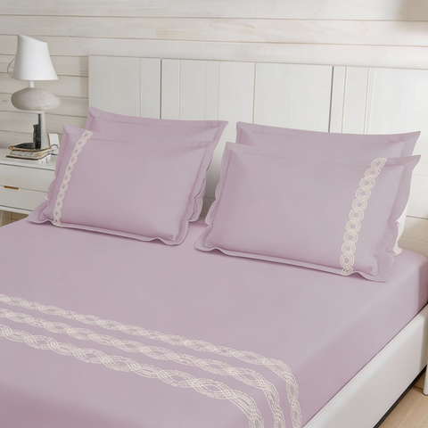 Thread Art | 100% Cotton 300TC Embroidered Bedsheet | 5 Piece (1 Bedsheet + 4 Pillow Cover) | Infinity Wave | Super King