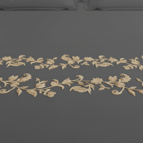 Thread Art | 100% Cotton 300TC Embroidered Bedsheet | 5 Piece (1 Bedsheet + 4 Pillow Cover) | Moonlit Flora | Super King