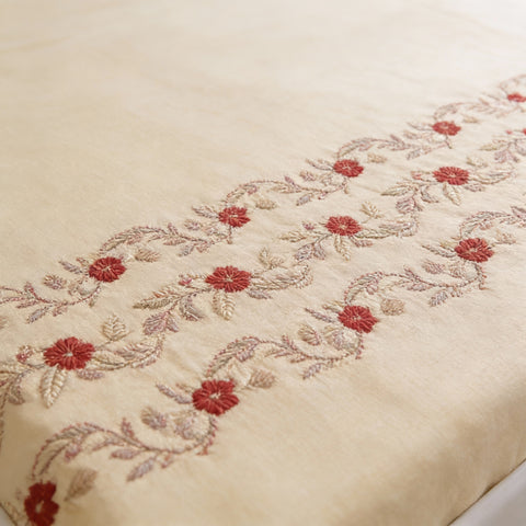 Thread Art | 100% Cotton 300TC Embroidered Bedsheet | 5 Piece (1 Bedsheet + 4 Pillow Cover) | Regal Bloom | Super King