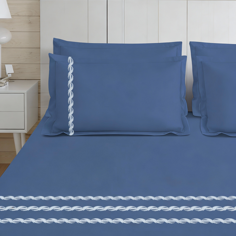 Thread Art | 100% Cotton 300TC Embroidered Bedsheet | 3 Piece (1 Bedsheet + 2 Pillow Cover) | Twisted Elegance | Super King