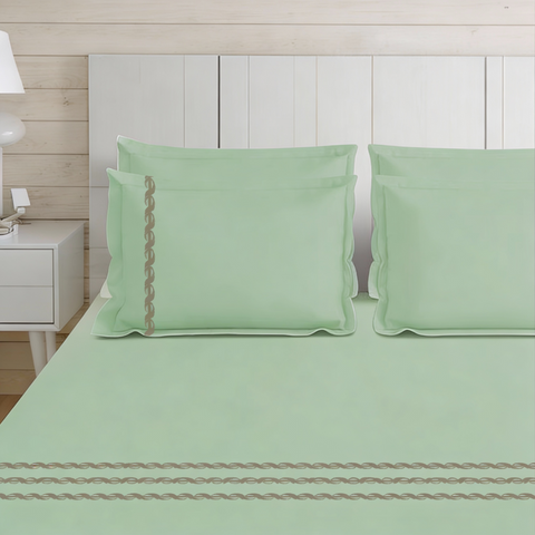 Thread Art | 100% Cotton 300TC Embroidered Bedsheet | 3 Piece (1 Bedsheet + 2 Pillow Cover) | Twisted Elegance | Super King