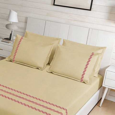 Thread Art | 100% Cotton 300TC Embroidered Bedsheet | 3 Piece (1 Bedsheet + 2 Pillow Cover) | Twisted Elegance | Super King