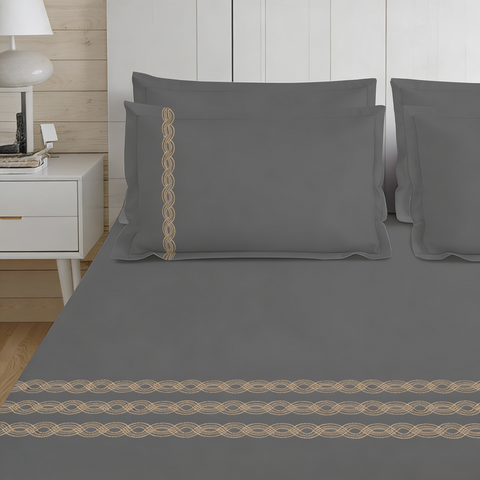 Thread Art | 100% Cotton 300TC Embroidered Bedsheet | 5 Piece (1 Bedsheet + 4 Pillow Cover) | Infinity Wave | Super King
