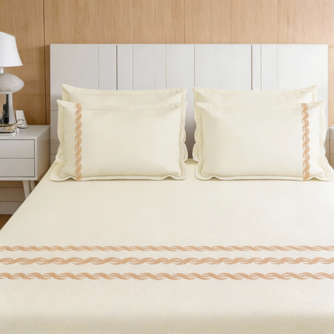 Thread Art | 100% Cotton 300TC Embroidered Bedsheet | 3 Piece (1 Bedsheet + 2 Pillow Cover) | Twisted Elegance | Super King