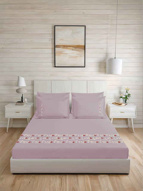 Thread Art | 100% Cotton 300TC Embroidered Bedsheet | 5 Piece (1 Bedsheet + 4 Pillow Cover) | Regal Bloom | Super King
