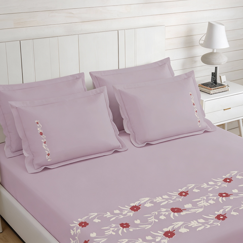 Thread Art | 100% Cotton 300TC Embroidered Bedsheet | 5 Piece (1 Bedsheet + 4 Pillow Cover) | Regal Bloom | Super King