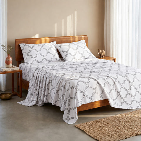 Organica | 100% organic Cotton Sheet Set | Soft & Breathable Fabric | 3 Piece (1 Bedsheet + 2 Pillow Covers) | Percale Weave | GOTS Certified - Super King Fitted Printed Bed Sheet Set