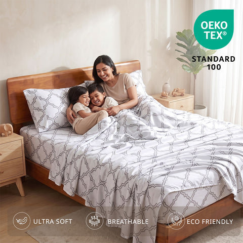 Organica | 100% organic Cotton Sheet Set | Soft & Breathable Fabric | 3 Piece (1 Bedsheet + 2 Pillow Covers) | Percale Weave | GOTS Certified - Super King Fitted Printed Bed Sheet Set