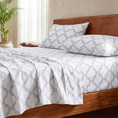 Organica | 100% organic Cotton Sheet Set | Soft & Breathable Fabric | 3 Piece (1 Bedsheet + 2 Pillow Covers) | Percale Weave | GOTS Certified - Double Fitted Printed Bed Sheet Set