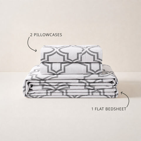 Organica | 100% organic Cotton Sheet Set | Soft & Breathable Fabric | 3 Piece (1 Bedsheet + 2 Pillow Covers) | Percale Weave | GOTS Certified - Double Fitted Printed Bed Sheet Set