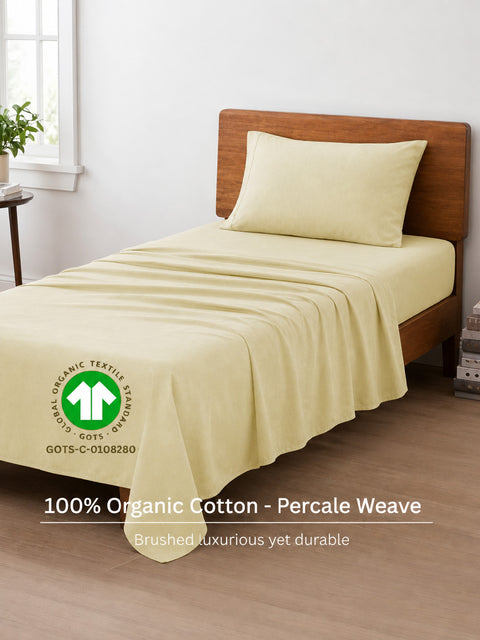 Organica | 100% organic Cotton Sheet Set | Soft & Breathable Fabric | 2 Piece (1 Bedsheet + 1 Pillow Cover) | Percale Weave | GOTS Certified - Single Bed Sheet Set