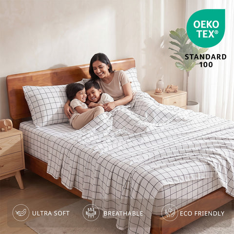 Organica | 100% organic Cotton Sheet Set | Soft & Breathable Fabric | 3 Piece (1 Bedsheet + 2 Pillow Covers) | Percale Weave | GOTS Certified - Double Fitted Printed Bed Sheet Set